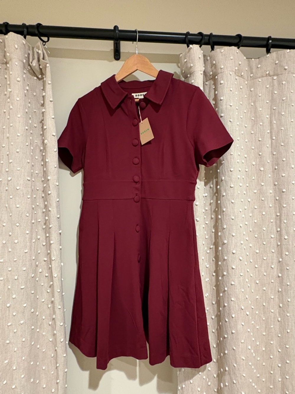 Boden Bridget Ponte Short Dress in Deep Wisteria collared wine red button down